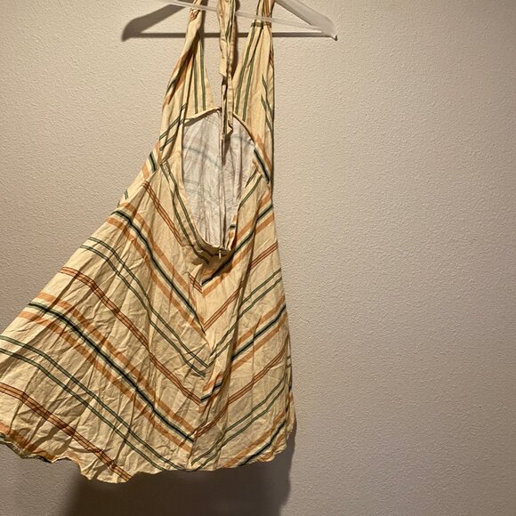 Zara Halter Chevron Stripe Mini Dress XL‎ Beige Summer Sleeveless Pockets - Picture 5 of 8